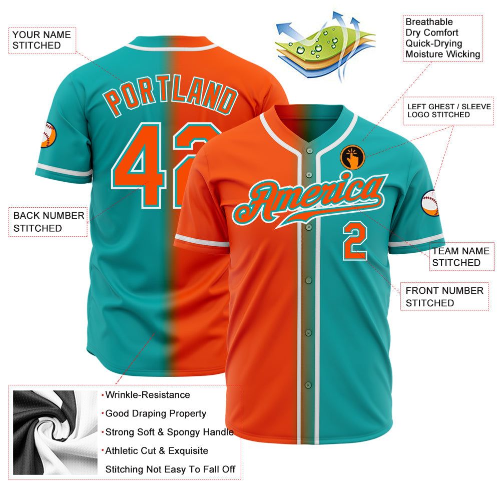 Custom Aqua Orange-White Authentic Gradient Fashion Baseball Jersey - Sky-Custom