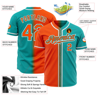 Custom Aqua Orange-White Authentic Gradient Fashion Baseball Jersey - Sky-Custom