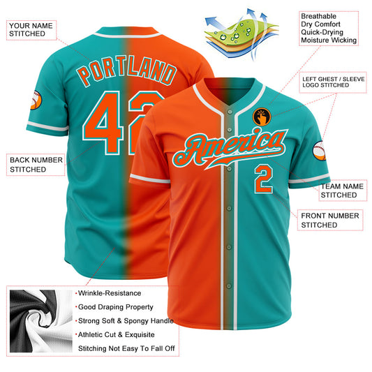 Custom Aqua Orange-White Authentic Gradient Fashion Baseball Jersey - Sky-Custom
