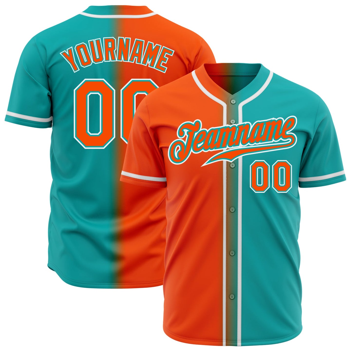 Custom Aqua Orange-White Authentic Gradient Fashion Baseball Jersey - Sky-Custom