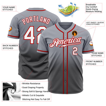 Custom Gray White Steel Gray-Red Authentic Fade Fashion Baseball Jersey - Sky-Custom