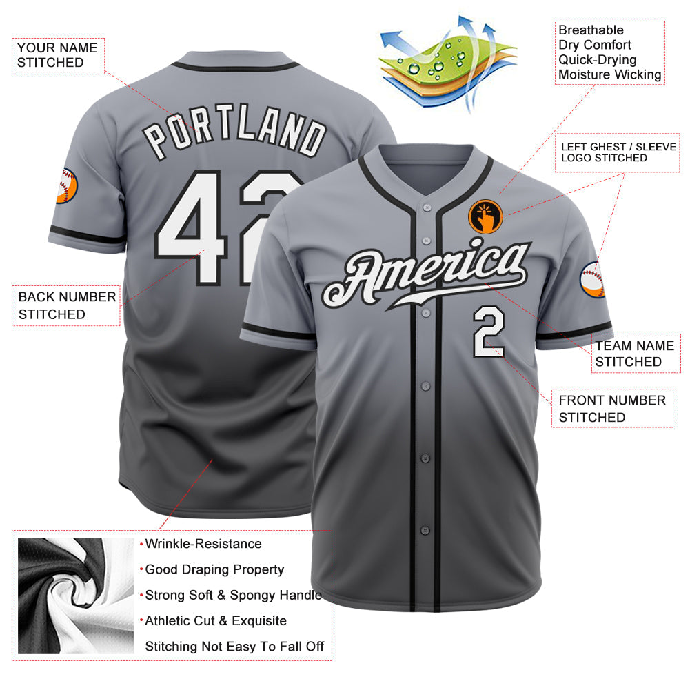 Custom Gray White Steel Gray-Black Authentic Fade Fashion Baseball Jersey - Sky-Custom