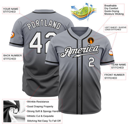 Custom Gray White Steel Gray-Black Authentic Fade Fashion Baseball Jersey - Sky-Custom