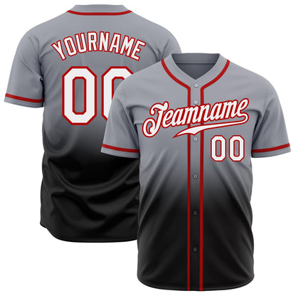 Custom Gray White Black-Red Authentic Fade Fashion Baseball Jersey - Sky-Custom