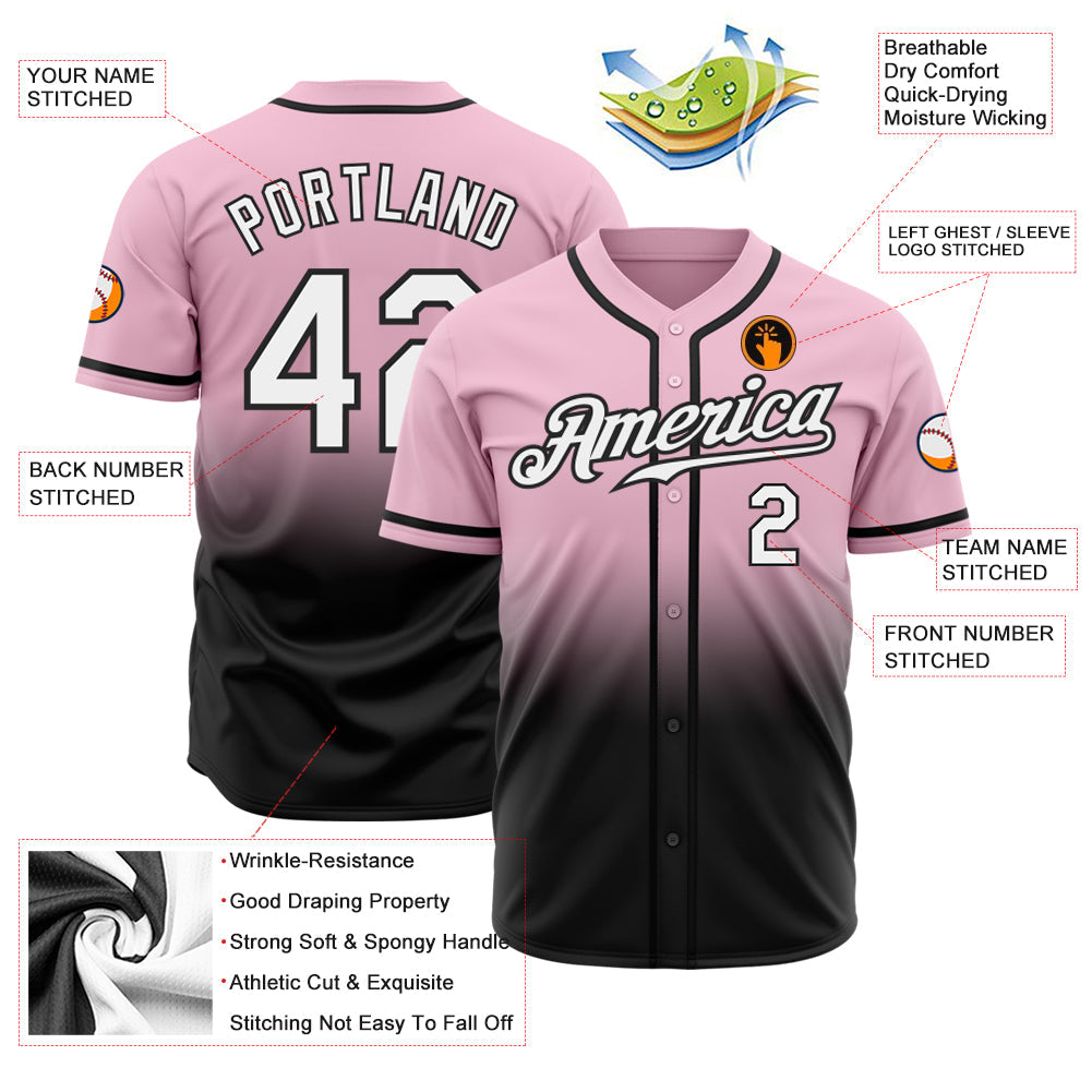 Custom Light Pink White-Black Authentic Fade Fashion Baseball Jersey - Sky-Custom