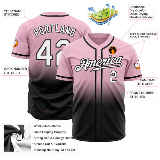 Custom Light Pink White-Black Authentic Fade Fashion Baseball Jersey - Sky-Custom