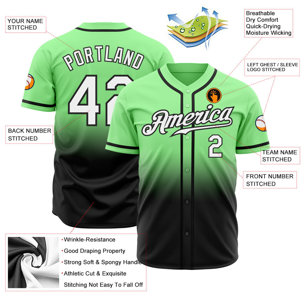 Custom Pea Green White-Black Authentic Fade Fashion Baseball Jersey - Sky-Custom