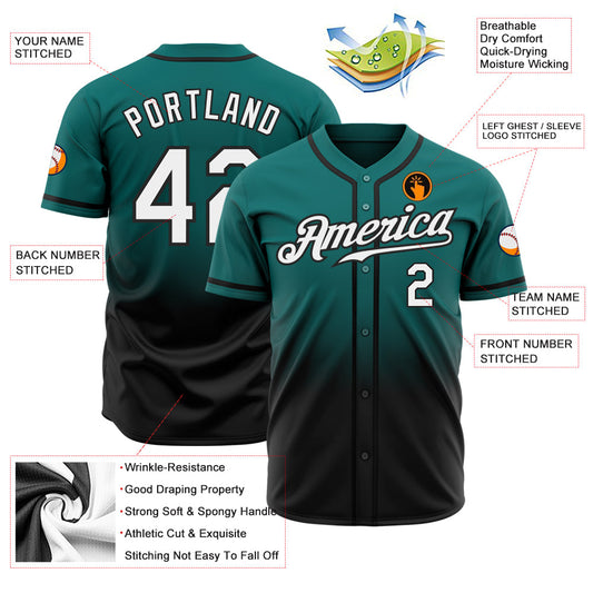 Custom Teal White-Black Authentic Fade Fashion Baseball Jersey - Sky-Custom