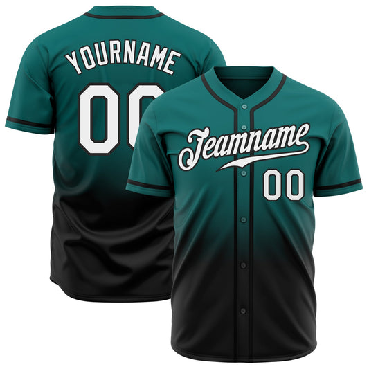 Custom Teal White-Black Authentic Fade Fashion Baseball Jersey - Sky-Custom