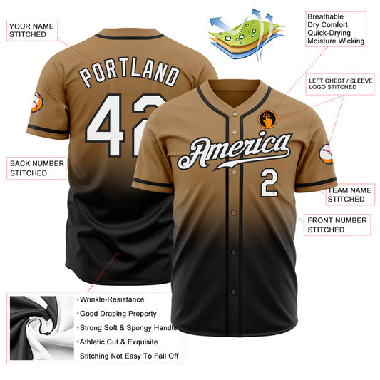 Custom Old Gold White-Black Authentic Fade Fashion Baseball Jersey - Sky-Custom