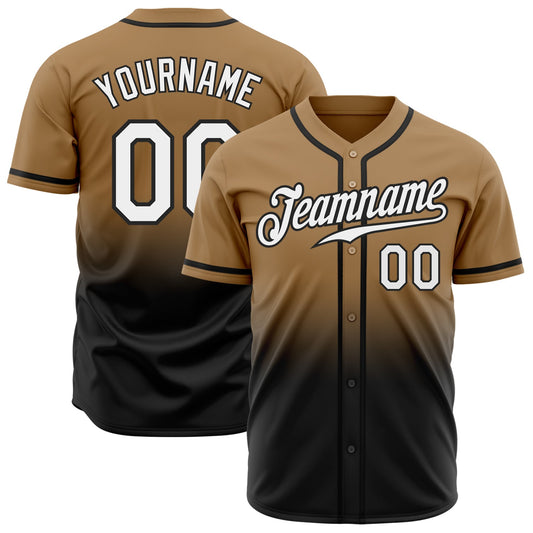 Custom Old Gold White-Black Authentic Fade Fashion Baseball Jersey - Sky-Custom