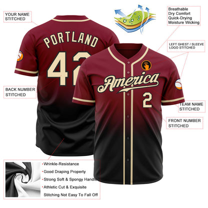 Custom Crimson Cream-Black Authentic Fade Fashion Baseball Jersey - Sky-Custom