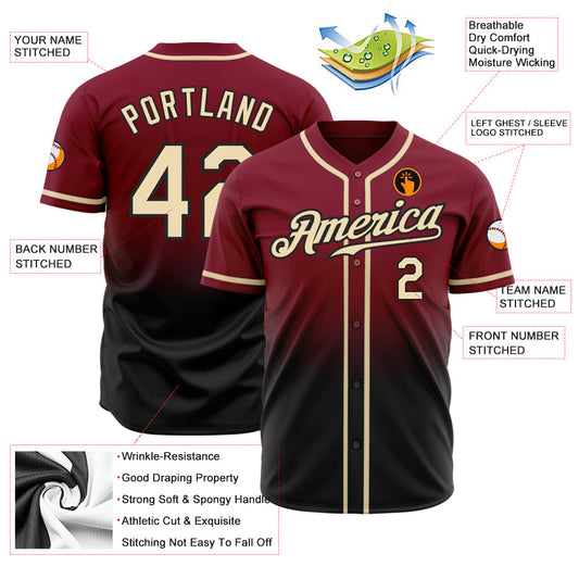 Custom Crimson Cream-Black Authentic Fade Fashion Baseball Jersey - Sky-Custom