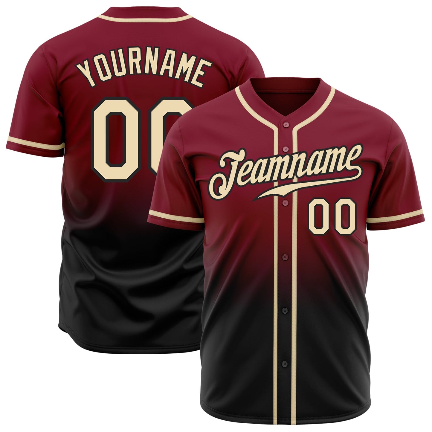Custom Crimson Cream-Black Authentic Fade Fashion Baseball Jersey - Sky-Custom