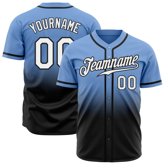 Custom Light Blue White-Black Authentic Fade Fashion Baseball Jersey - Sky-Custom