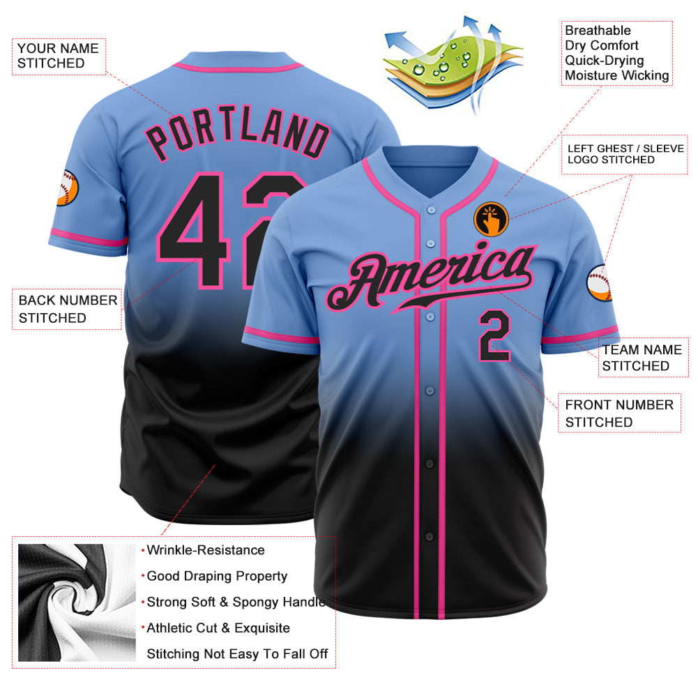 Custom Light Blue Black-Pink Authentic Fade Fashion Baseball Jersey - Sky-Custom