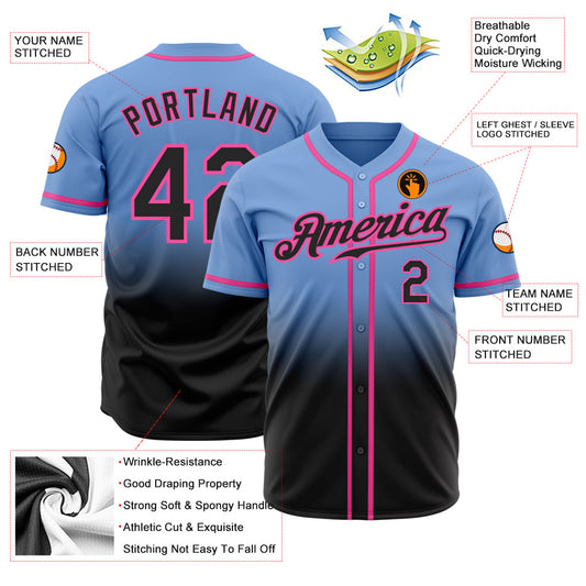 Custom Light Blue Black-Pink Authentic Fade Fashion Baseball Jersey - Sky-Custom
