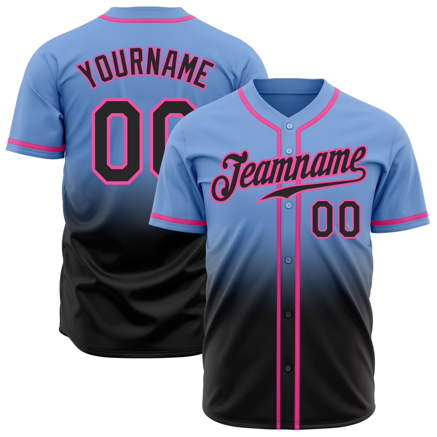 Custom Light Blue Black-Pink Authentic Fade Fashion Baseball Jersey - Sky-Custom