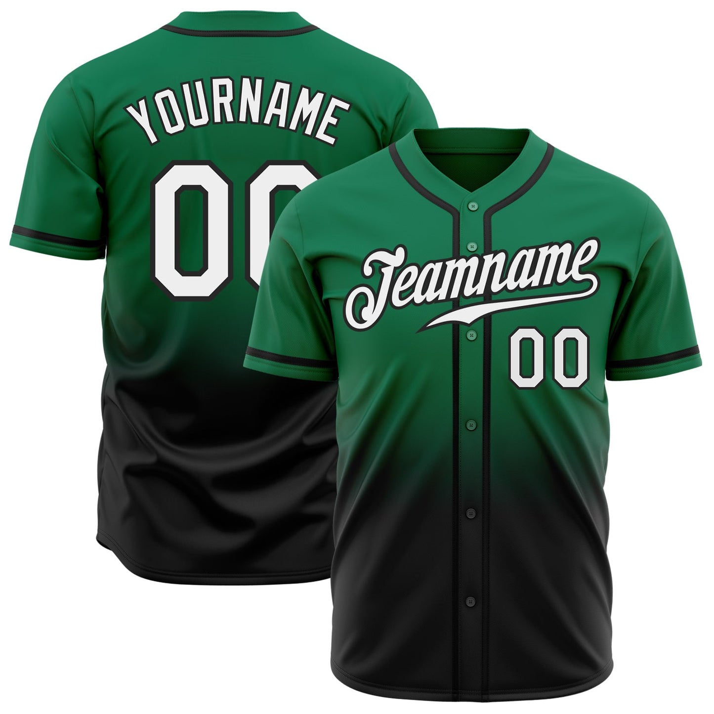 Custom Kelly Green White-Black Authentic Fade Fashion Baseball Jersey - Sky-Custom