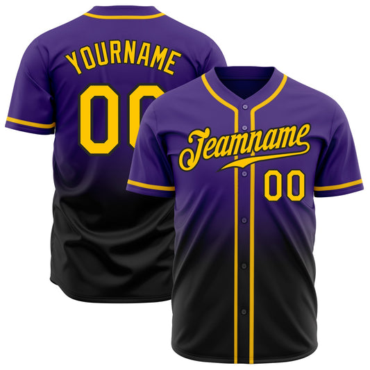 Custom Purple Gold-Black Authentic Fade Fashion Baseball Jersey - Sky-Custom