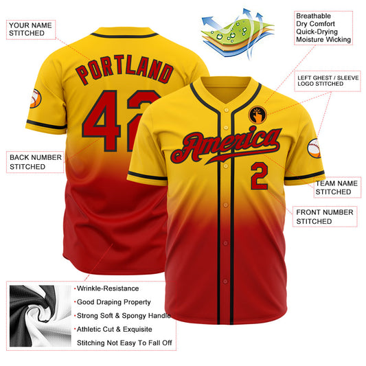Custom Yellow Red-Black Authentic Fade Fashion Baseball Jersey - Sky-Custom
