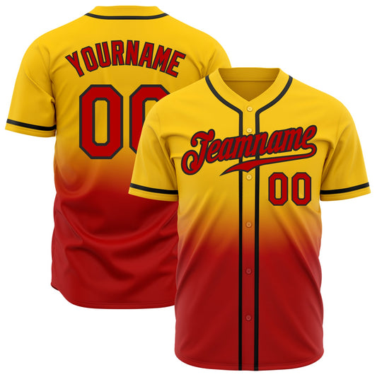 Custom Yellow Red-Black Authentic Fade Fashion Baseball Jersey - Sky-Custom