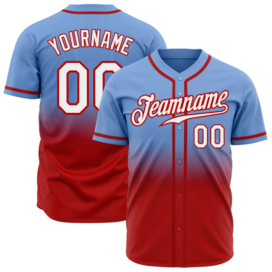 Custom Light Blue White-Red Authentic Fade Fashion Baseball Jersey - Sky-Custom