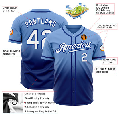 Custom Light Blue White-Royal Authentic Fade Fashion Baseball Jersey - Sky-Custom