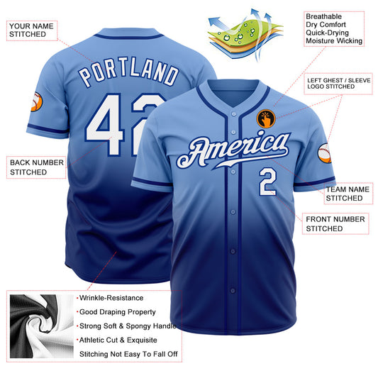 Custom Light Blue White-Royal Authentic Fade Fashion Baseball Jersey - Sky-Custom