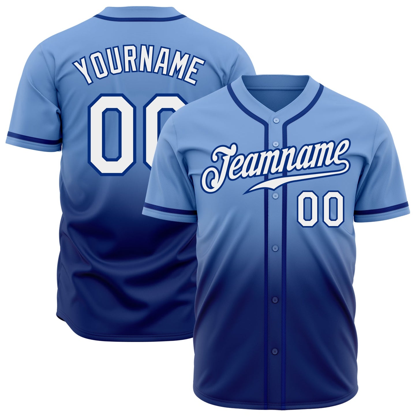 Custom Light Blue White-Royal Authentic Fade Fashion Baseball Jersey - Sky-Custom