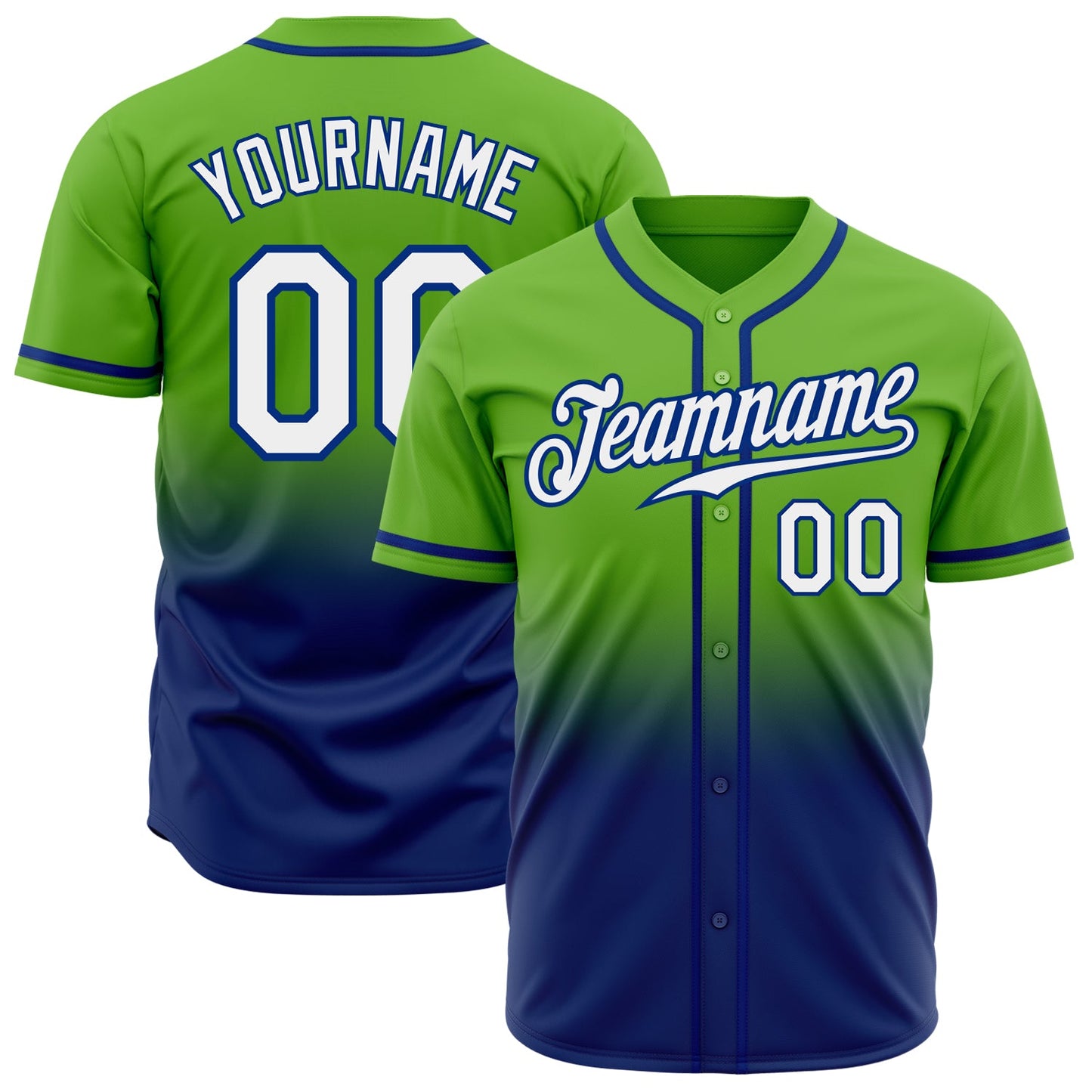 Custom Neon Green White-Royal Authentic Fade Fashion Baseball Jersey - Sky-Custom