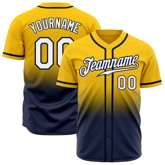 Custom Yellow White-Navy Authentic Fade Fashion Baseball Jersey - Sky-Custom