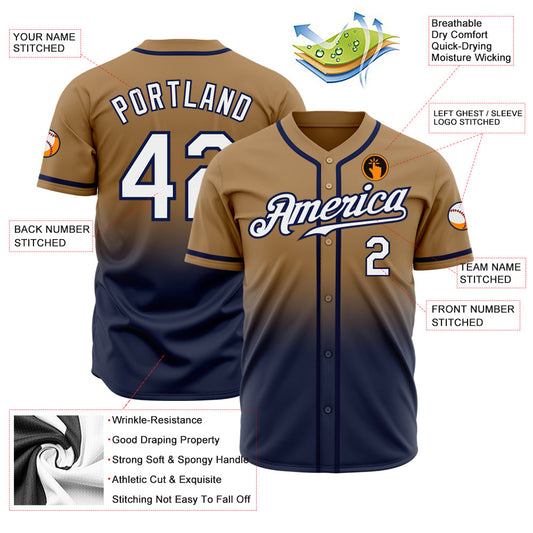 Custom Old Gold White-Navy Authentic Fade Fashion Baseball Jersey - Sky-Custom