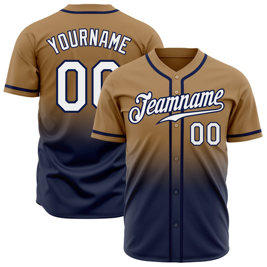 Custom Old Gold White-Navy Authentic Fade Fashion Baseball Jersey - Sky-Custom