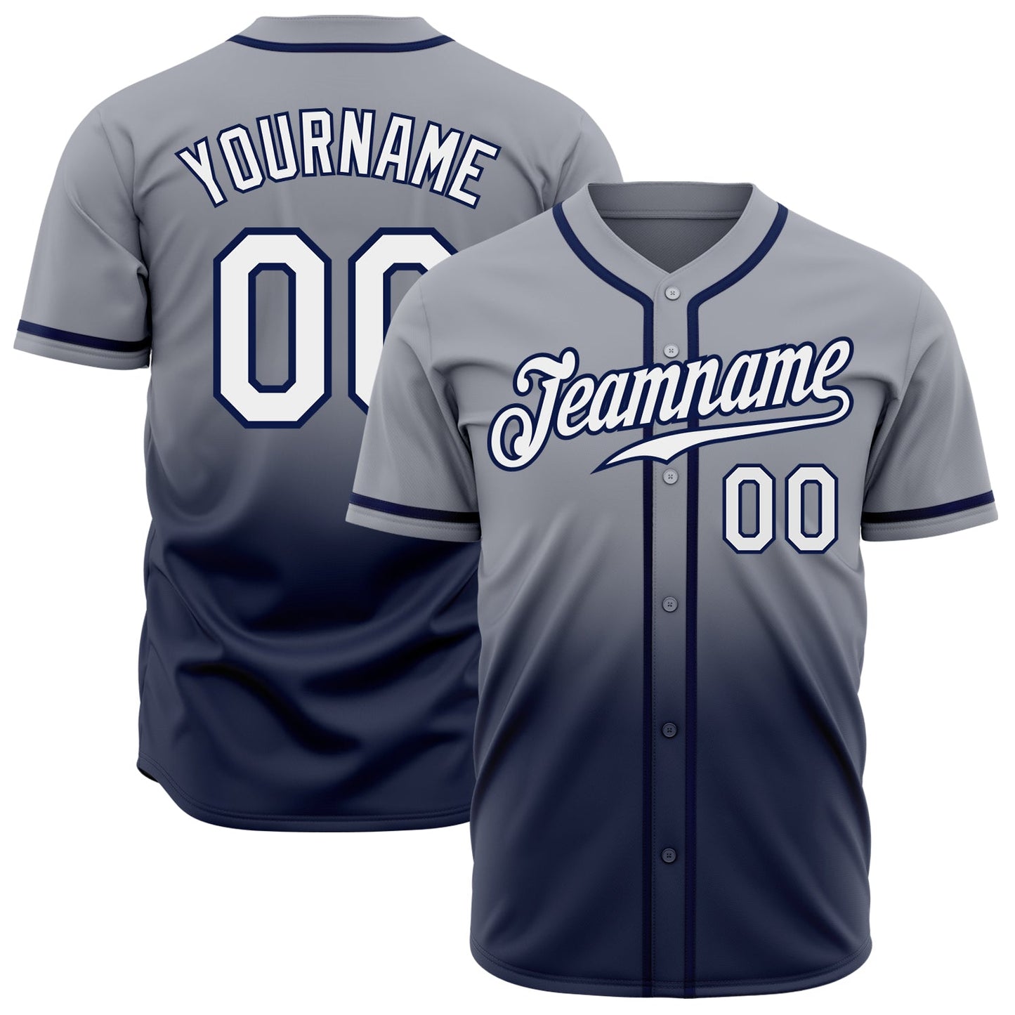 Custom Gray White-Navy Authentic Fade Fashion Baseball Jersey - Sky-Custom