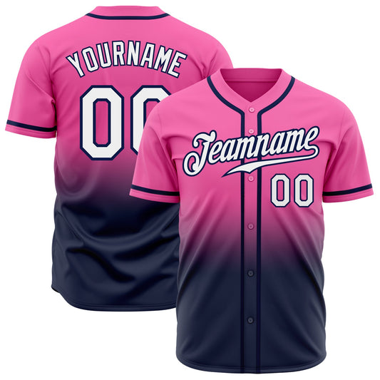 Custom Pink White-Navy Authentic Fade Fashion Baseball Jersey - Sky-Custom