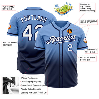 Custom Light Blue White-Navy Authentic Fade Fashion Baseball Jersey - Sky-Custom