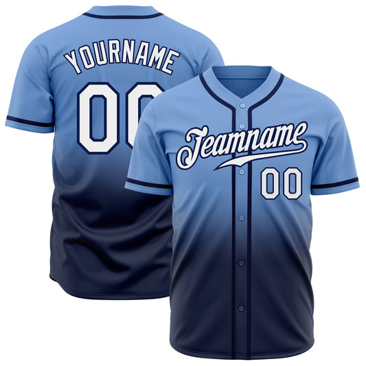 Custom Light Blue White-Navy Authentic Fade Fashion Baseball Jersey - Sky-Custom