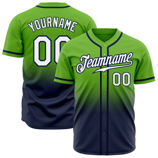 Custom Neon Green White-Navy Authentic Fade Fashion Baseball Jersey - Sky-Custom