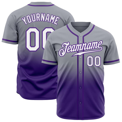 Custom Gray White-Purple Authentic Fade Fashion Baseball Jersey - Sky-Custom