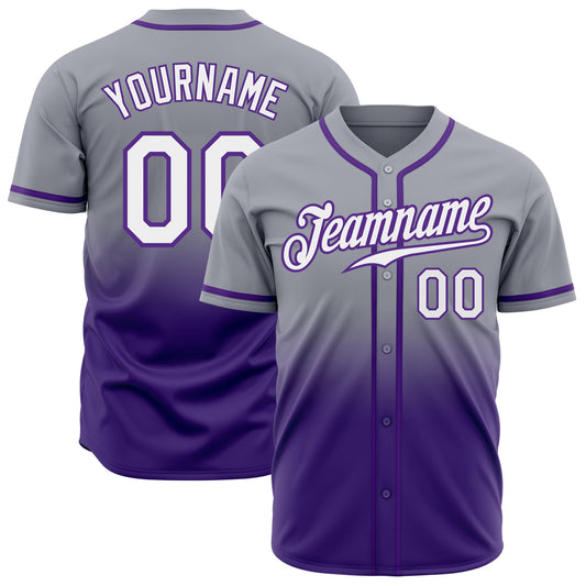Custom Gray White-Purple Authentic Fade Fashion Baseball Jersey - Sky-Custom