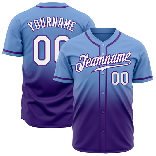 Custom Light Blue White-Purple Authentic Fade Fashion Baseball Jersey - Sky-Custom