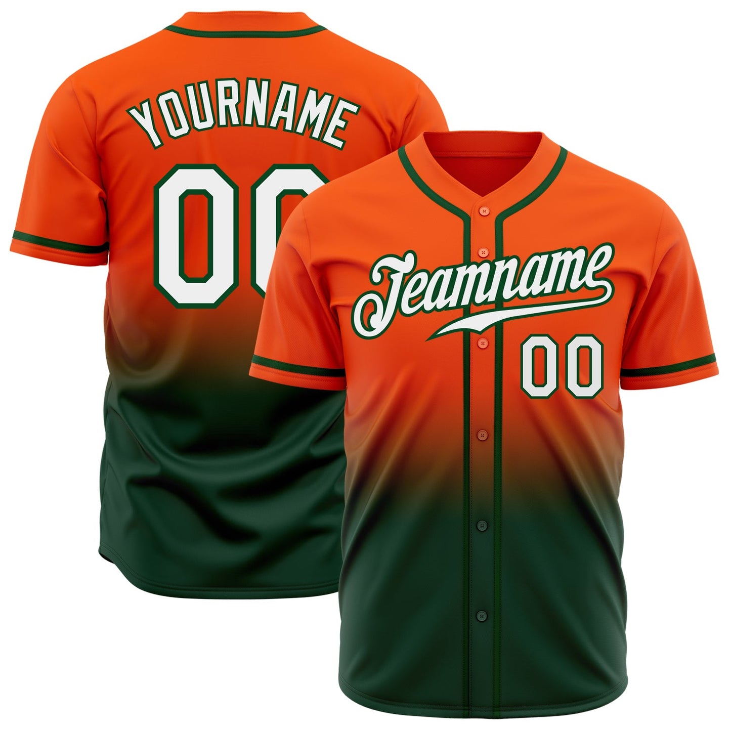 Custom Orange White-Green Authentic Fade Fashion Baseball Jersey - Sky-Custom