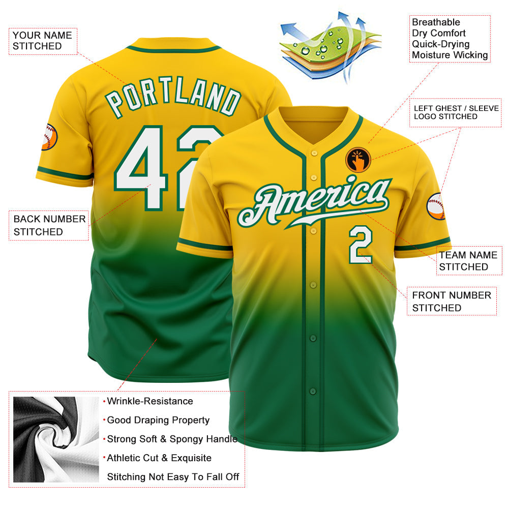 Custom Yellow White-Kelly Green Authentic Fade Fashion Baseball Jersey - Sky-Custom
