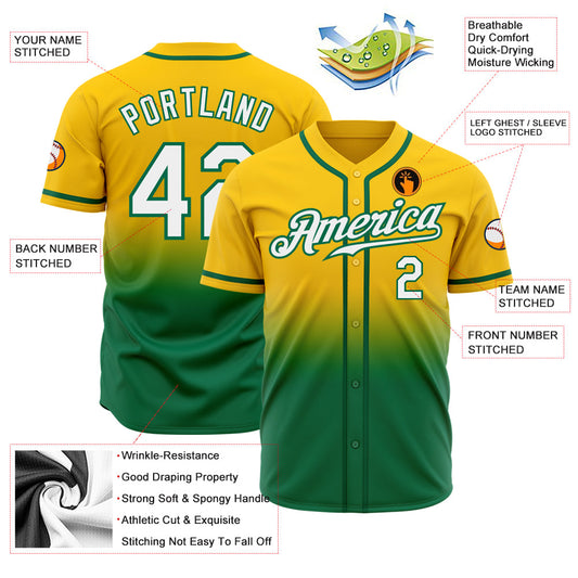 Custom Yellow White-Kelly Green Authentic Fade Fashion Baseball Jersey - Sky-Custom