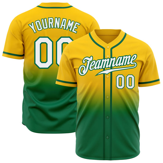 Custom Yellow White-Kelly Green Authentic Fade Fashion Baseball Jersey - Sky-Custom