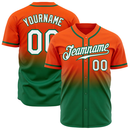 Custom Orange White-Kelly Green Authentic Fade Fashion Baseball Jersey - Sky-Custom