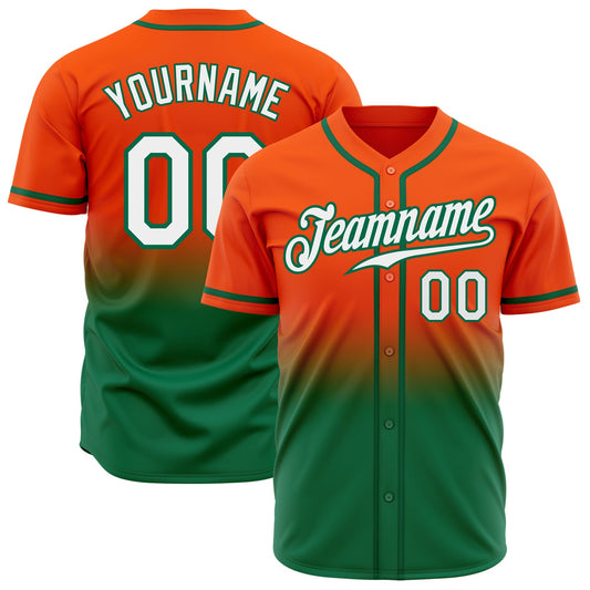 Custom Orange White-Kelly Green Authentic Fade Fashion Baseball Jersey - Sky-Custom
