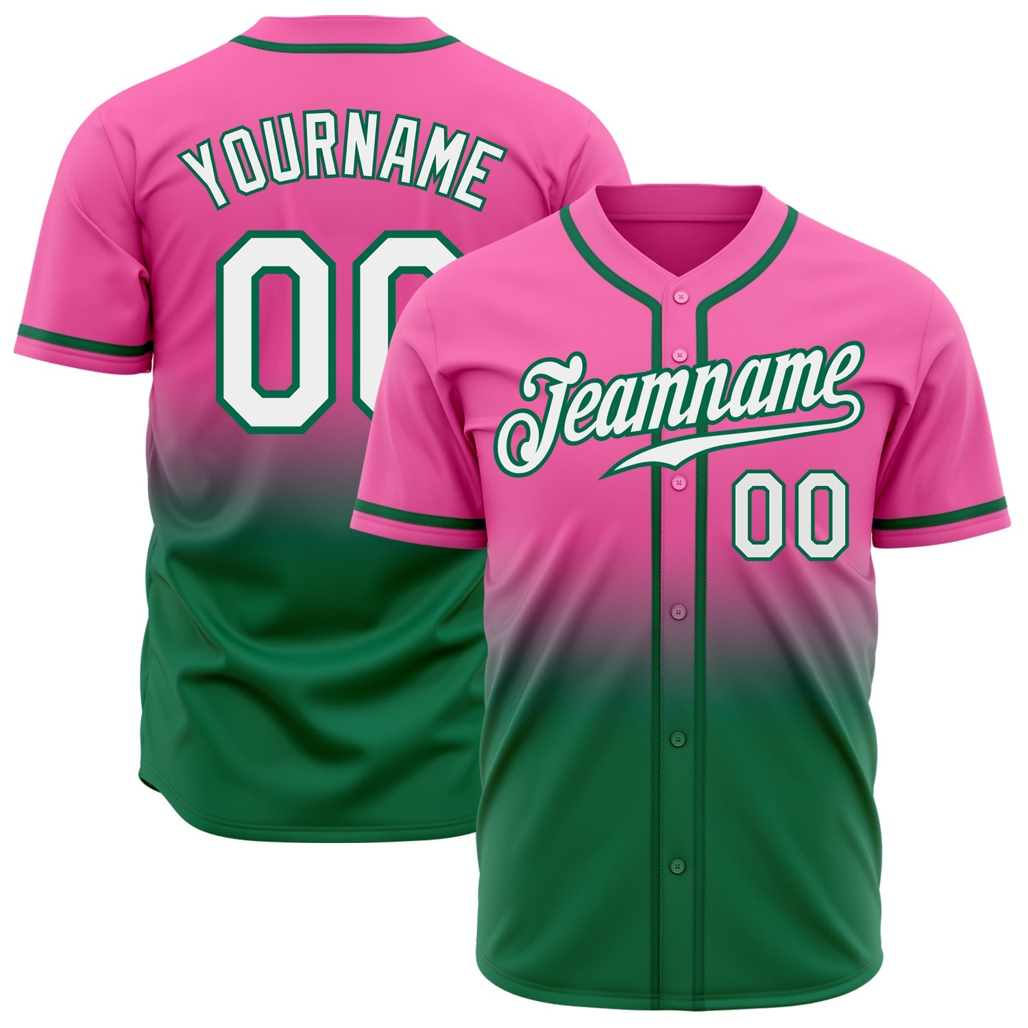 Custom Pink White-Kelly Green Authentic Fade Fashion Baseball Jersey - Sky-Custom
