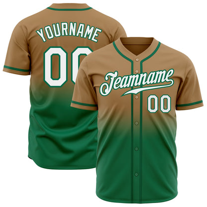 Custom Old Gold White-Kelly Green Authentic Fade Fashion Baseball Jersey - Sky-Custom